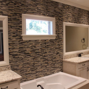 Massive Tiled Wall, Dual Vanities, Framed Mirrors, Soaking Tub