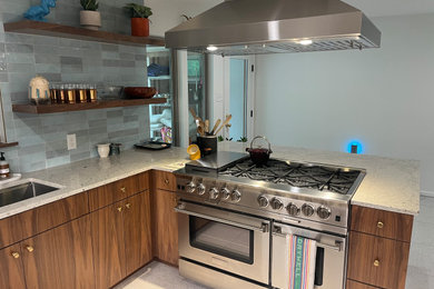 MId-century kitchen with walnut cabinetry