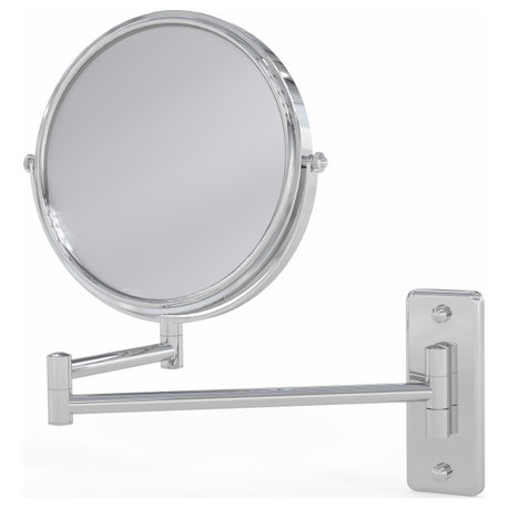 Double Arm Wall Mirror With 5x and 1x Magnification, Chrome