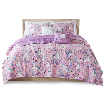 Urban Habitat Kids Lola Unicorn Reversible Cotton Quilt Set With Throw Pillows