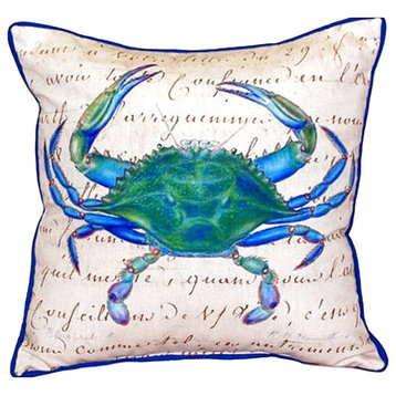 Betsy Drake Male Blue Crab Beige Small Indoor/Outdoor Pillow 12x12