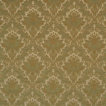Green Elegant Floral Woven Matelasse Upholstery Grade Fabric By The Yard