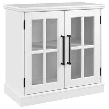 Bowery Hill 32W Storage Cabinet with Glass Doors in White - Engineered Wood