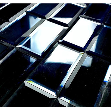 Reflections 3 in x 6 in Beveled Glass Mirror Subway Tile in Glossy Blue