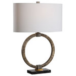Uttermost - Uttermost Relic Aged Gold Table Lamp 28371-1 - Inspired By Tribal And Bohemian Styles, This Table Lamp Features A Heavily Antiqued Gold Finish With Hand Carved Texture, Dark Bronze Accents And A Black Marble Foot. The Lamp Is Paired With A Oval Hardback White Linen Shade.