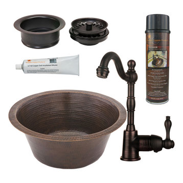 16" Round Hammered Copper Bar/Prep Sink Pack-4 With Accessories