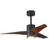 Super Janet 3-Bladed Paddle Fan With LED Light Kit, Matte Black Finish With Walnut Blades, 42"