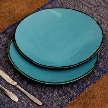 Novica Handmade Sky Blue Ellipses Ceramic Plates (Pair)