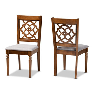 Renaud Modern Grey Upholstered and Brown Finished Wood 2-Piece Dining ...