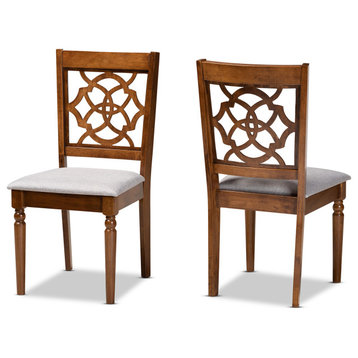 Renaud Modern Grey Upholstered and Brown Finished Wood 2-Piece Dining Chair Set