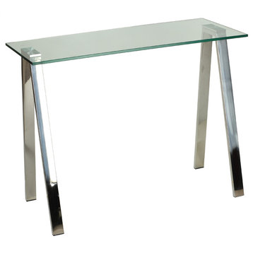 Cortesi Home Trixie Glass Top Desk/Console Table With Stainless Steel Frame
