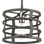 Progress Lighting - Remix 1-Light Mini-Pendant - Remix features industrial-inspired pendant options. A Graphite frame is comprised of straps that weave together to create an open cage design. Brushed Nickel accents on the inside add a touch of mixed metal accents.