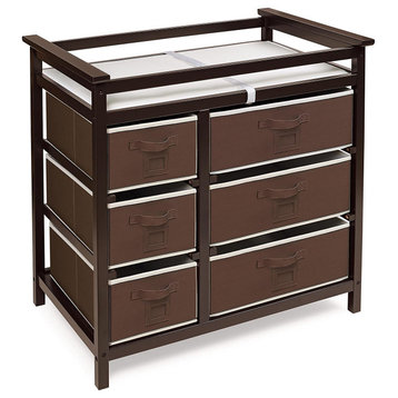 Modern Baby Changing Table with 6 Storage Baskets and Pad, Espresso