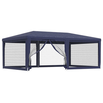 vidaXL Gazebo Outdoor Party Tent with 6 Mesh Sidewalls Blue 19.7'x13.1'HDPE