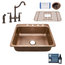 Rosa 25" Drop-in Copper Kitchen Sink, Bridge Faucet and Strainer Drain