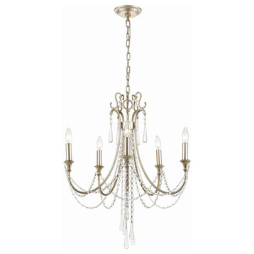 Crystorama ARC-1905-SA-CL-MWP 5 Light Chandelier in Antique Silver