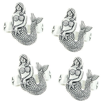 Mermaid Pewter Napkin Rings, Set of 4