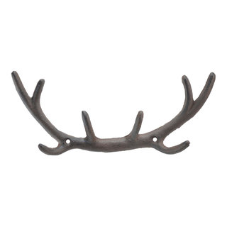 Cast Iron Wall Hook Rack - Deer Antlers - 11.25 Wide