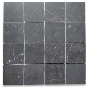 Nero Marquina Black Marble 3x3 Square Mosaic Tile Honed, 1 sheet