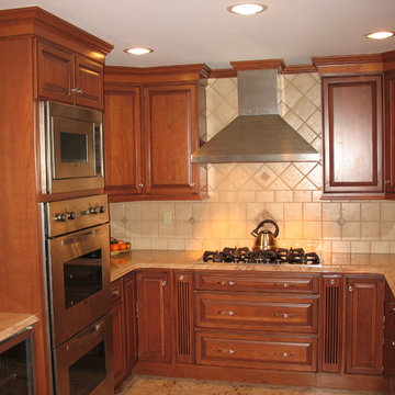 Teaneck NJ Transitional Kitchen Cherry - Granite Tops - Tile Floor Pass Thru DR