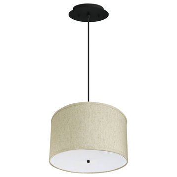 18" W 2 Light Pendant Textured Oatmeal Shade with Diffuser, Black Cord