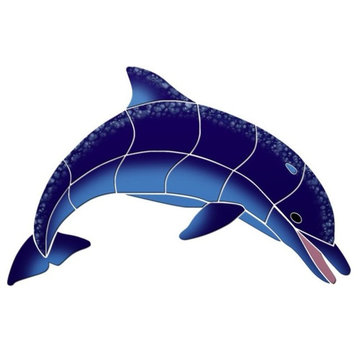 Down Swimming Dolphin Ceramic Swimming Pool Mosaic 36"x23", Blue