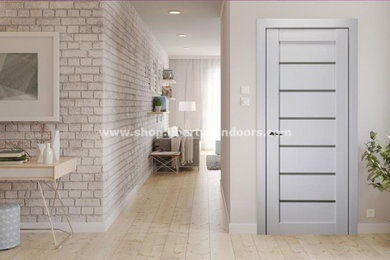 "Sorrento" Modern Interior Door , Satin White Finish w/ Frosted Glass Design