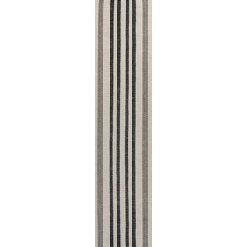 Vichy Geometric Striped Machine-Washable Area Rug, Cream/Black, 2x8