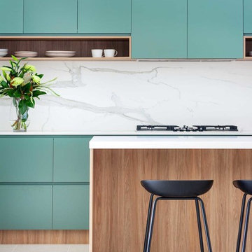 Soft Green & Timber Grain Kitchen