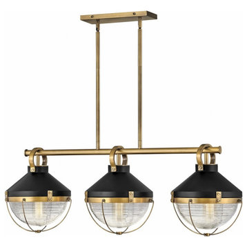 3 Light Linear Chandelier in Coastal-Industrial Style - 42 Inches Wide by 14.25