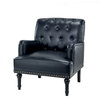 34.8" Wooden Upholstered Armchair, Navy