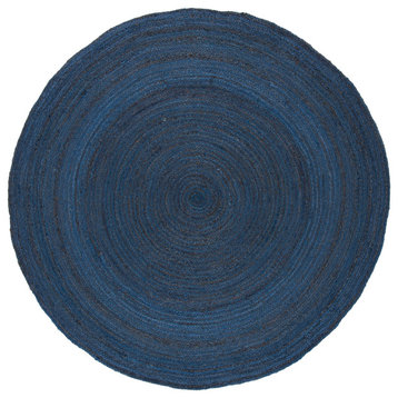 Safavieh Natural Fiber Nfb901M Solid Color Rug, Navy and Blue, 6'0"x6'0" Round