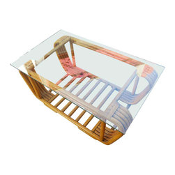 Restored Five-Strand Rattan Coffee Table with a Floating Glass Top - Coffee Tables