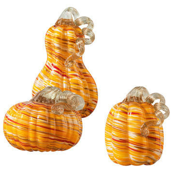 S/3 Multi Stripes Glass Pumpkin & Gourd