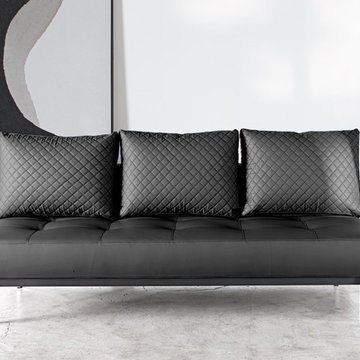 Innovation USA | Sly Deluxe Q Black Leather Sofa Bed | Chrome Legs -$1530.46