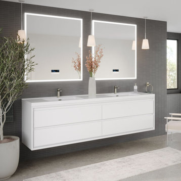 The Daria Bathroom Vanity, Glossy White, 84", Double Sink, Wall Mount
