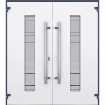Exterior Prehung Metal Double Doors Deux 0757 GrayFrosted GlassRight