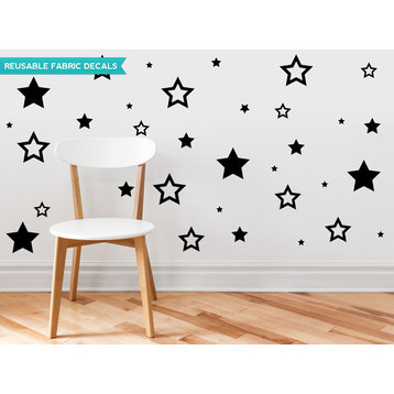 Stars Fabric Wall Decals, Set of 52 Stars in Various Sizes, Black