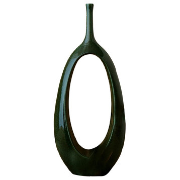 Mid Century Modern Open Oval Ring Vase Green Sculpture Retro Bottle 30"