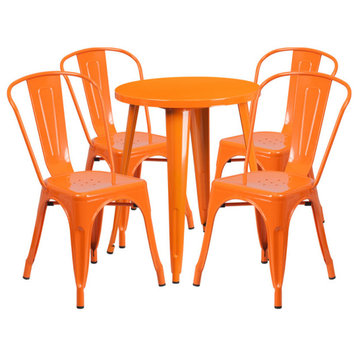 5-Piece 24" Round Metal Table Set, Orange