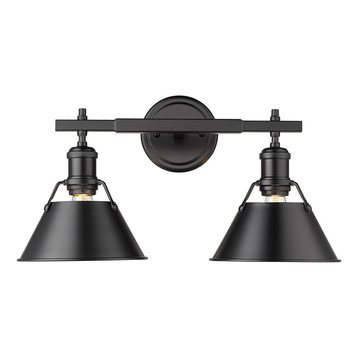 Orwell 2 Light Bath Vanity, Matte Black With Matte Black Shades