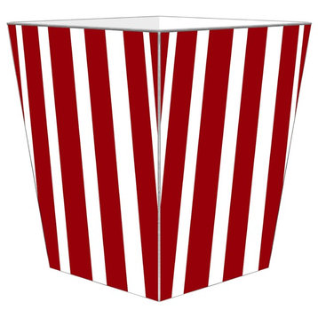 Red Stripe Wooden Flat Wastepaper Basket