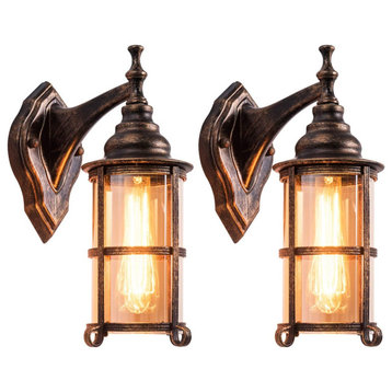 2 Pack Rustic Outdoor Wall Light Fixture Industrial Glass Wall Sconce