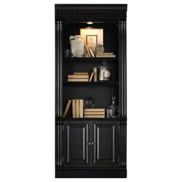 Beaumont Lane 3-Shelf Transitional Wood Bookcase with 2 Doors in Black