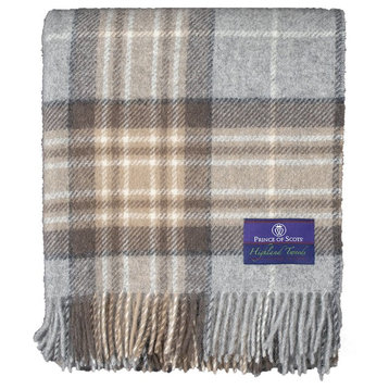 Prince of Scots Highland Tweed Pure New Wool Throw, McKellar Tan Plaid