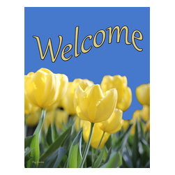 Flag Emotes - Double Sided Garden Flag, Yellow Tulips Welcome - Flags And Flagpoles