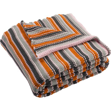 Candy Stripe Knit Throw Rug - Light Gray, Dark Gray, Orange, Pink