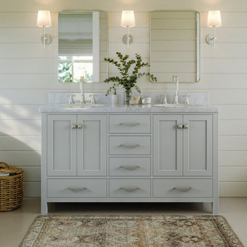 ARIEL Cambridge 61" Double Oval Sink Bathroom Vanity Grey With Marble Top