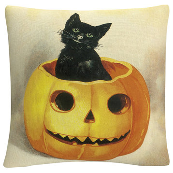 Black Cat Happy Jack O Lantern Halloween By Abc Decorative Throw Pillow