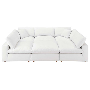Modular Sectional Deep Sofa Set, White, Fabric, Modern, Lounge Cafe Hospitality